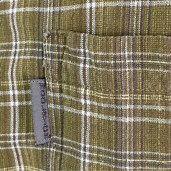 Woolrich Green Yellow Plaid Short Sleeve Button-Down Shirt Chest Pocket, size L - Picture 3 of 8